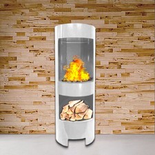 Gelkamin in weiß mit Holzfach Säule Ethanolkamin Gel-Kamin Standkamin Kamin NEU