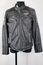 Mustang True Denim schwarz-graue Vintage-Leder-Jacke Gr.XL Lammleder