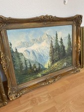 Antikes Ölgemälde auf Leinwand einer Alpenlandschaft