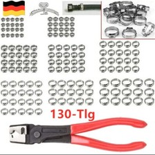 130tlg 1 Ohr Schlauchschellen Zange Set Edelstahl Sortiment KFZ Schlauchklemmen