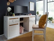 Massivholz Schreibtisch 155x75x50cm Kiefer weiß gelaugt Bürotisch holz PC tisch