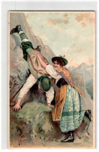 Trachtenpaar beim klettern - ak,