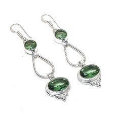 Handgefertigter grüner Amethyst Edelstein 925 Sterlingsilber Schmuck Ohrring ...