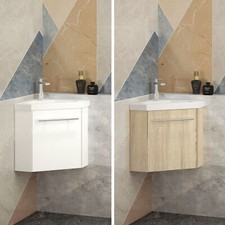 Eck-Badmöbel Set Weiß/Eiche