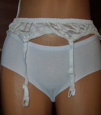 3 x süße Glanz Nylon Spitzen Strapsgürtel S/M weiß Strumpfhalter Straps  (H557)