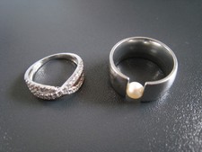 Spannring Edelstahl mit Perle + Ring 925er Silber mit Zirkonia - Gr. 50 / 15,9mm