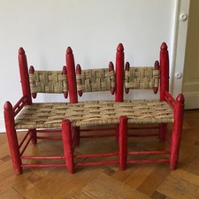 3 tlg.Kinderbank aus Holz und Palmenblatt marokkanisch