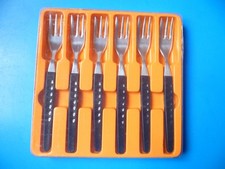 6 Teile DDR Besteck schwarze Plastegriffe Punkte ELSTAWA Kuchengabeln Gabel OVP