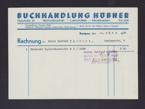 Bautzen rechnung 1939 - rechnung,