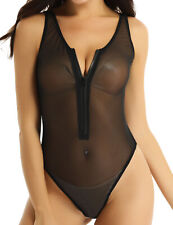 DE Damen Transparent Mesh Bodysuit High Cut Stringbody Teddy Babydoll Dessous