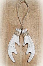 ❀ Geweih Holz Weiß Doppelt Hängedeko 14cm Hirschgeweih Christbaumschmuck #48A