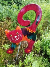 Katze Lui, Gartenstecker aus Holz, Maxi, wetterfest