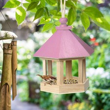 Vogelhaus Papageienkäfig Holz Futtersilo Garten Vogel Futterstelle Blau Rosa