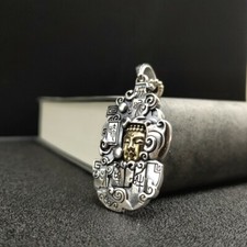 B32 Anhänger Buddha Medaillon 6 Wort Mantra Sterling Silber 925