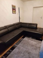 Eck- Leder-Couch Garnitur Musterring Modell Koinor schwarz, Rückenteile klappbar