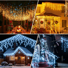 LED Traufe Lichterkette Dachrinne 5/10/15m 8 Modi Timer Außen für Weihnachten