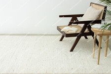 Handmade Indisch Teppiche Wolle 1.5x2.4m Creme Solid Boho Hand Gewebt Teppich