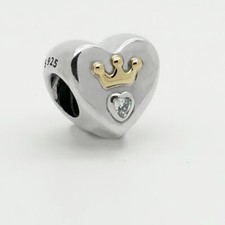 Original Pandora Gekröntes Herz Charm Sterling-Silber 14k-Gold 791739CZ Neu