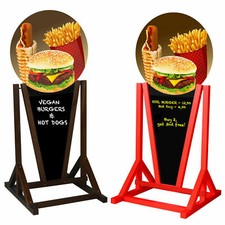 WERBEAUFSTELLER Kundenstopper Kreidetafel aus Holz Fast Food Burger Hotdog Holz 