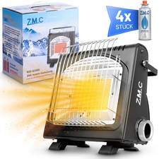 2in1 Tragbare Gasheizung Camping Butan Gas Kocher Keramik +4 Gaskartuschen 1,7KW