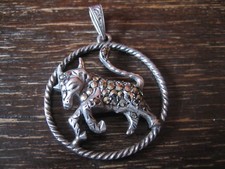 großer Art Deco Markasit Anhänger Sternzeichen Stier Horoskop 925er Silber