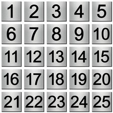 Schild Türschild  Piktogramm Alu Verbund Edelstahl - Ziffer Zahl Nummer - 1 - 25