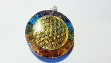 Runder 7 Chakra Orgon / Orgonit Anhänger mit Flower of Life