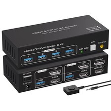 VPFET 2 PC KVM Switch Dual Monitor HDMI DP 8K60Hz USB 3.0 mit Steuerfunktion