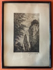 Kreidefelsen signiert Lithographie / Radierung unleserlich im neuen Rahmen 37x28