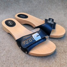 Scholl Pescura Heel Exercise Sandale UK 6,5 schwarz Leder Pantolette Clog Made in Italy