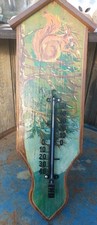 Wand-Thermometer Holz Handbemalt Eichhörnchen  rustikal 52,5×16cm