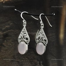 Herz Chakra Rosenquarz Edelstein 925 Echtes Silber Tropfen Ohrhänger Schmuck