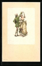 Ansichtskarte Paar im Rokoko-Kostüm beim Tanz, Passepartout 