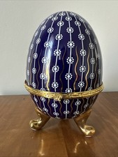 PORZELLAN-EI-DOSE MIT 3 Füßchen ECHT KOBALT-NEUNDORF- 15 x 10 cm-ECHT VERGOLDET