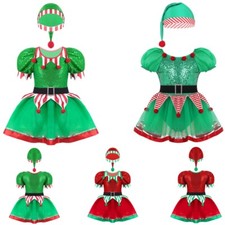 Weihnachtself Weihnachtswichtel Kostüm Kinder Weihnachtskleid Hut Komplett-Set