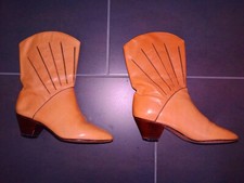 sexy beige Damen Leder Cowboy Stiefel, 80er, Gr.38.5 (5,5), echtes Leder