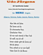 Noten Udo Jürgens 10 berühmte Lieder für WERSI Orgeln 32 Seiten