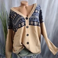Sheego Damen Strickjacke Norwegermuster Cardigan Beige Gr. 44-58 (1 054)