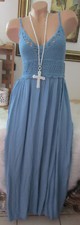 Häkel Strand Kleid  Blogger Sommer Hippie Maxikleid Jeans-Blau Ibiza 36-38-40 S