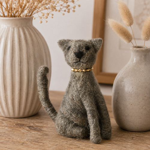 Figur katze wolle grau - figur,