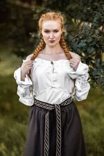 Mittelalter LARP Hexe Bluse Baumwolle langarm grün natur schwarz weiß