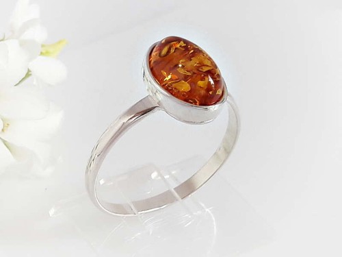 Bernstein ring silber - 925, oval