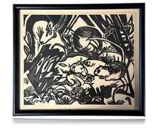 Franz Marc 1880-1916 - Holzschnitt - 'Tierlegenden' 1912 - Animal Legend gerahmt