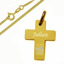 Kreuz Anhänger mit Schutzengel-Echt Gold /333- &.Silber verg.Kette-Gravur 