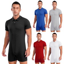 DE Herren Kurzarm Bodysuits Gymnastikanzug Turnanzug Leotards Jumpsuit overall 