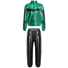 Mädchen Metallic Jogginganzug Hip Hop Jazz Jacke mit Jogginghose Trainingsanzug