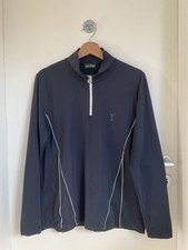 GOLFINO Damen Langarm Shirt Gr. 46 Dunkelblau Kragen Halber Reißverschluss 