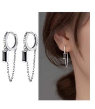 Creolen mit Anhänger Lange Kette Zirkonia  Silber 925 Damen Ohrringe