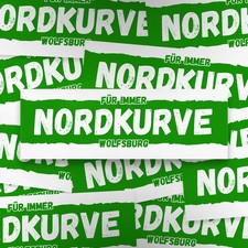 100x Wolfsburg Aufkleber/ Sticker 'Nordkurve'/ 14,8x5,0 cm/ PVC/ wetterfest