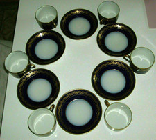 Raynaud Limoges - Klotz Paris - 6 rare antike Kaffeegedecke - Cobald Goldlorbeer